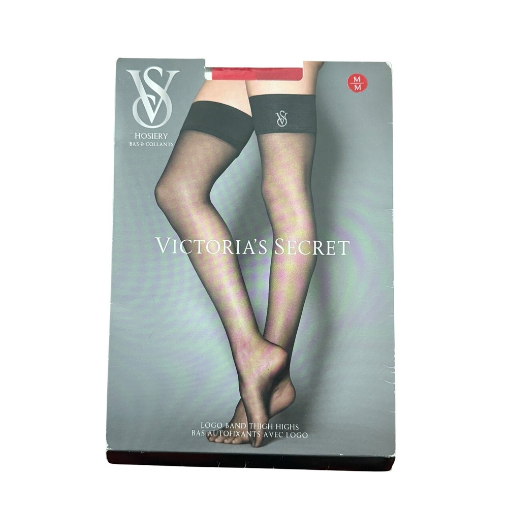 Victoria's Secret Red Logo Band Thigh Highs Crystal Embellished Size M 20 Denier